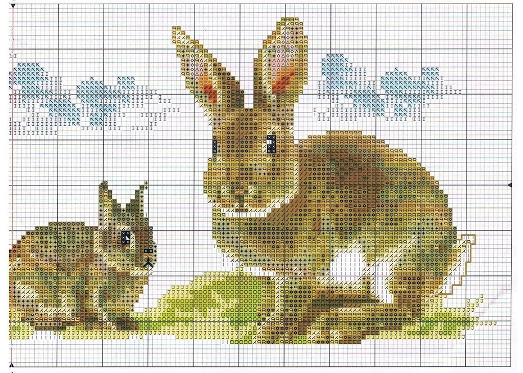 Схема вишивки хрестиком кролів